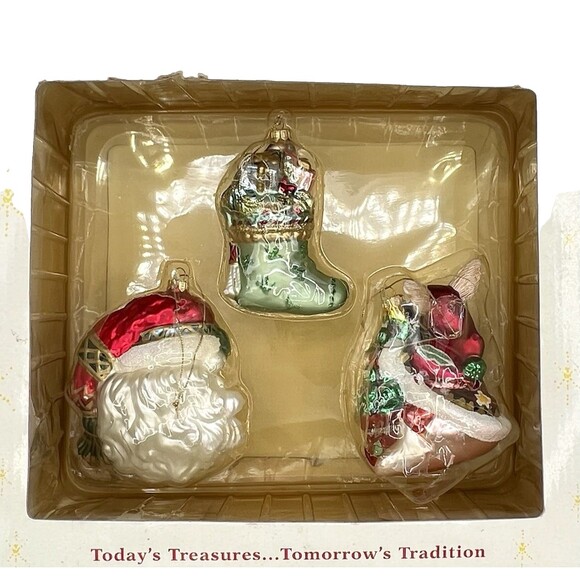 Fitz And Floyd Vintage Glass Christmas Ornaments 2004 Glass Santa Stocking Bunny - Picture 3 of 13